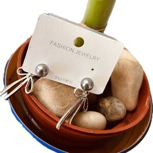 Korean Style Elegant Silver Bow Design Fashion Earrings 1.75"